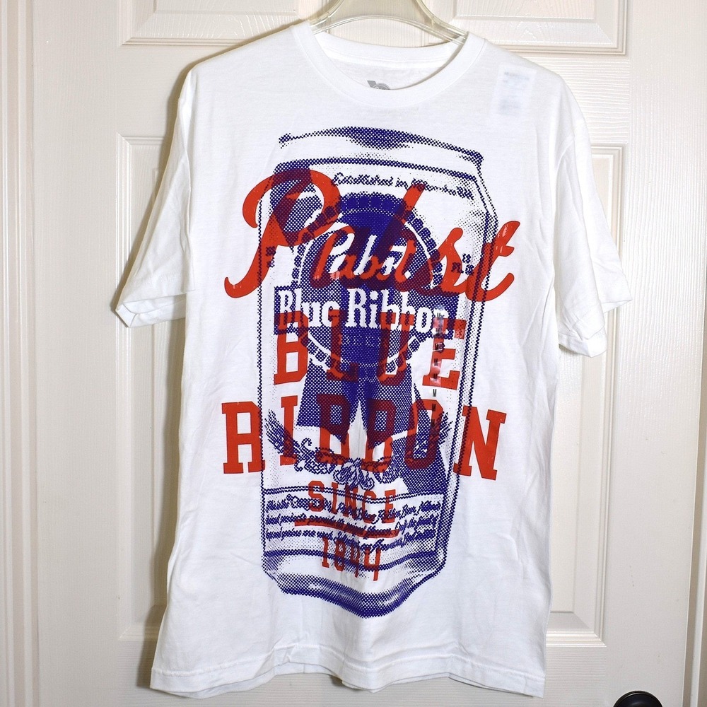 Pabst Blue Ribbon Beer PBR Can Since 1844 T-Shirt Mens Size Medium White Red NEW